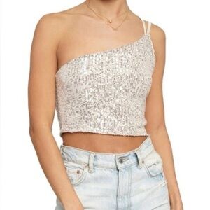 Know.One.Cares Sequin One-Shoulder Top Size M